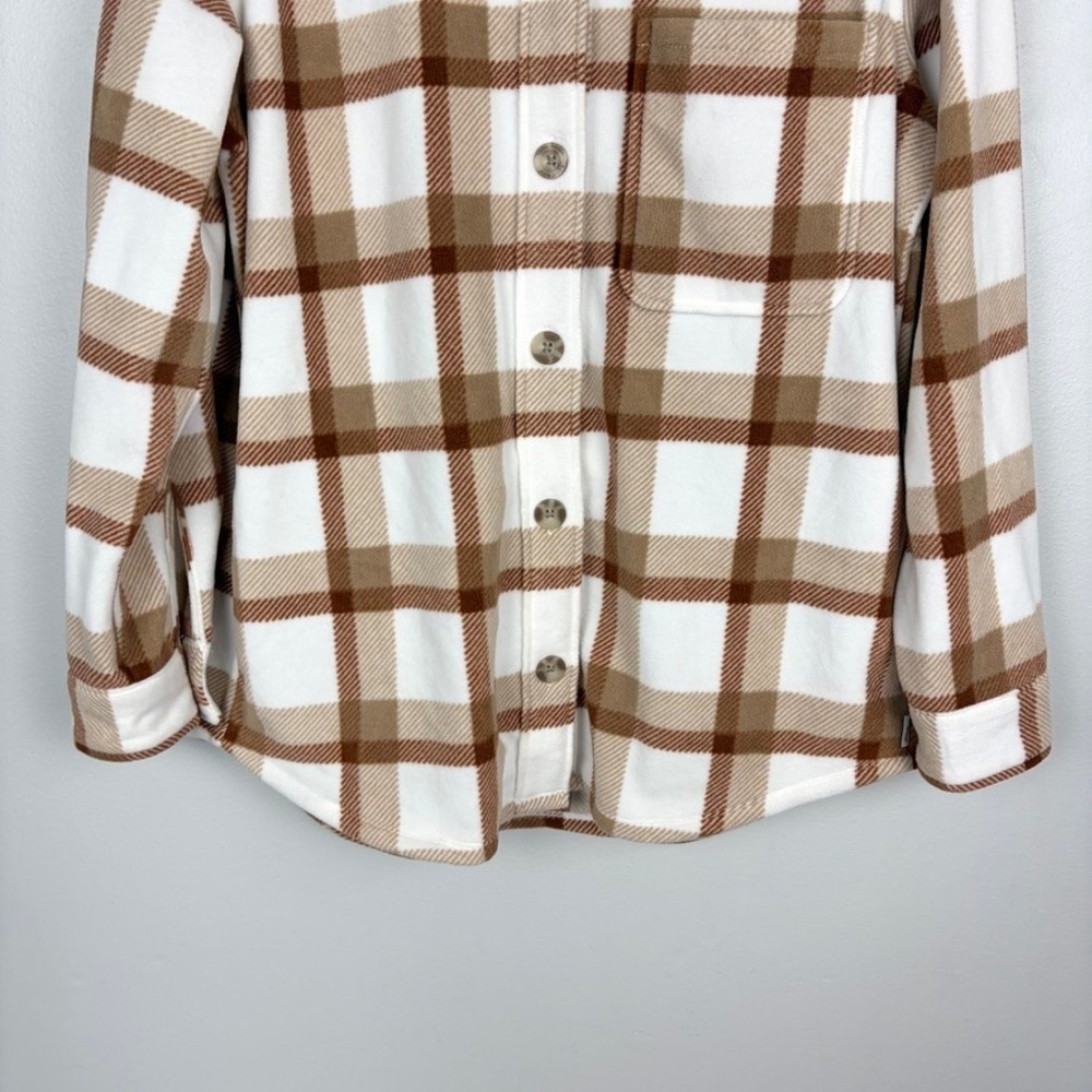Eddie Bauer Microfleece Tan Plaid Button‎ Down Shacket Fleece Outdoor Medium - Picture 4 of 10
